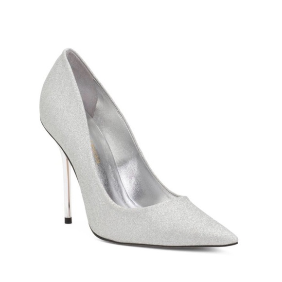 NEW Good American Classic Glitter Heels in Silver